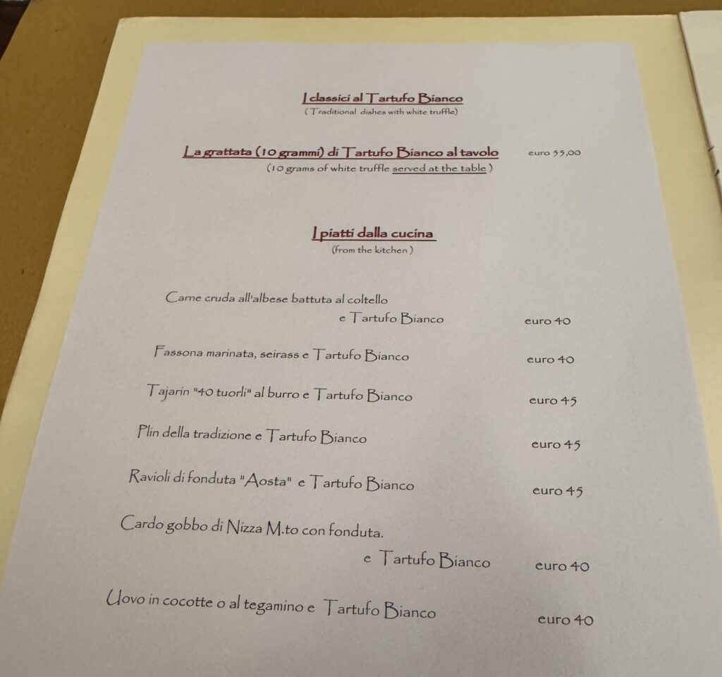 Truffle menu